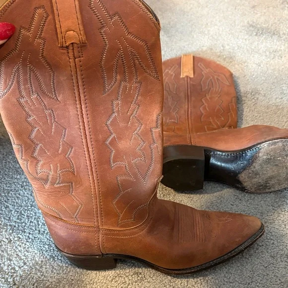 Vintage Dan Post Marlboro Brown Leather Cowboy Boots. Size 8 M - Picture 2 of 12